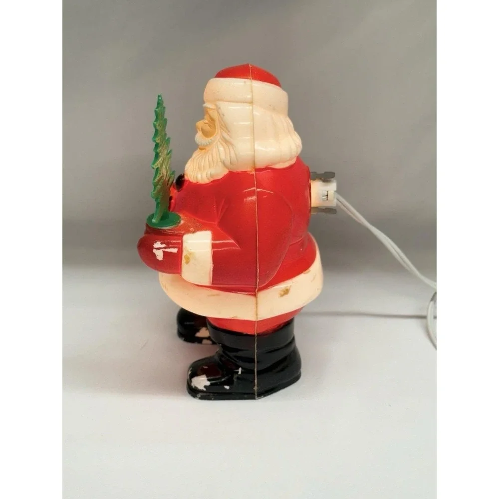 Royalite Hard Plastic Blow Mold Light Up Santa With Original Pine Tree VTG